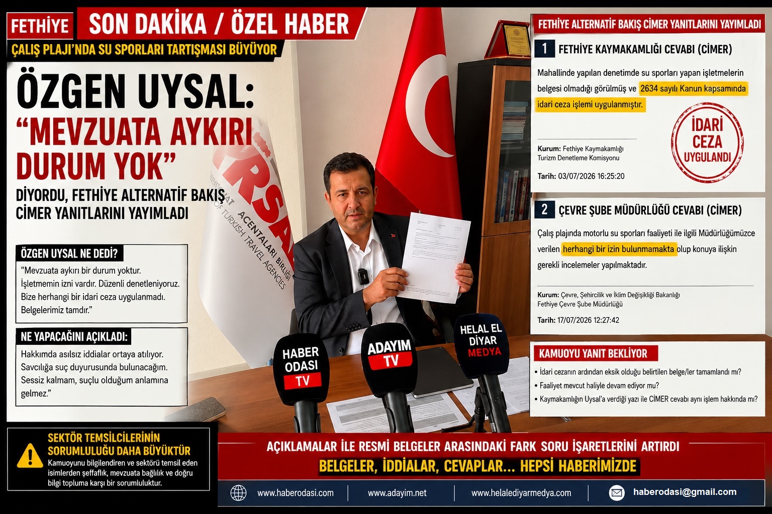 🔴 SON DAKİKA / ÖZEL HABER ÇALIŞ PLAJI’NDA “İDARİ CEZA” TARTIŞMASI: ÖZGEN UYSAL İDDİALARI REDDETTİ, FETHİYE ALTERNATİF BAKIŞ CİMER YANITLARINI YAYIMLADI
