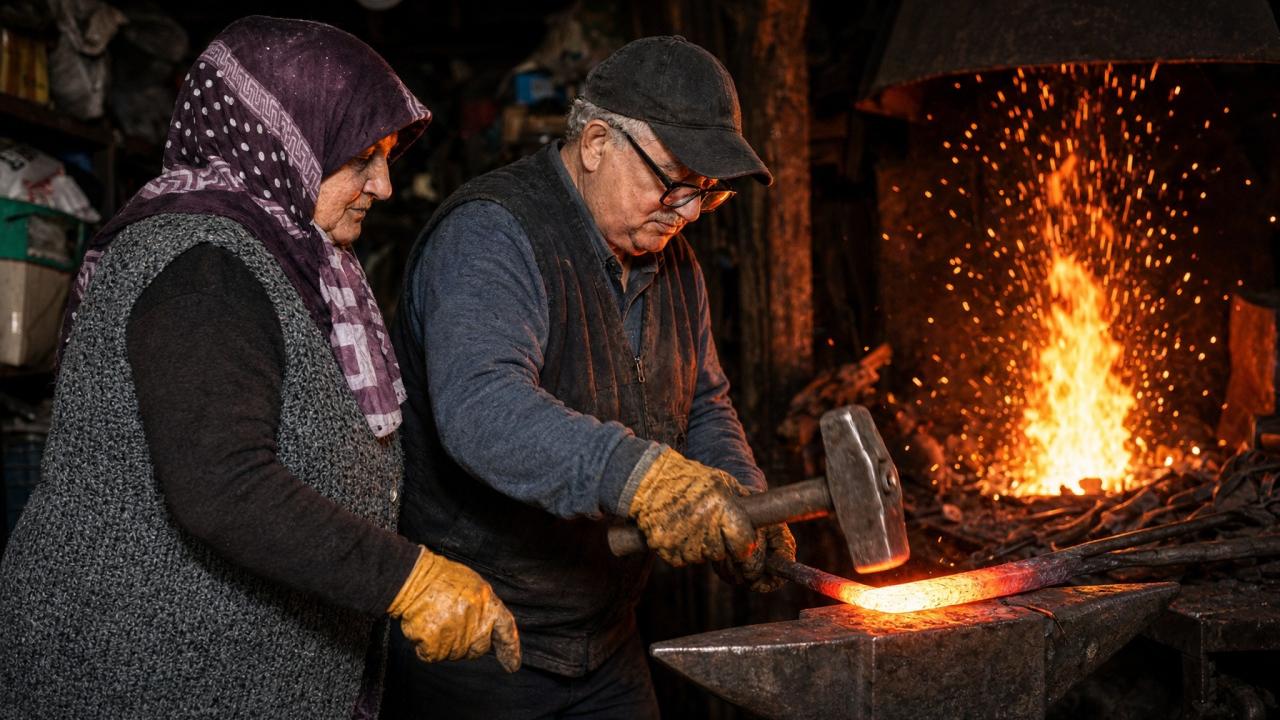 Çırak bulamadı, eşini yetiştirdi! 15 yıldır birlikte demir dövüyorlar
